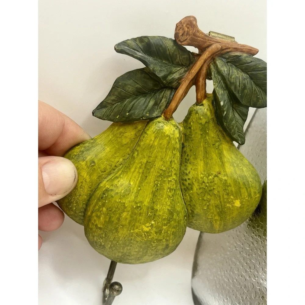 Vintage AEP Bellmawr NJ resin Green Pear, Fruit Themed kitchen wall hook Retro